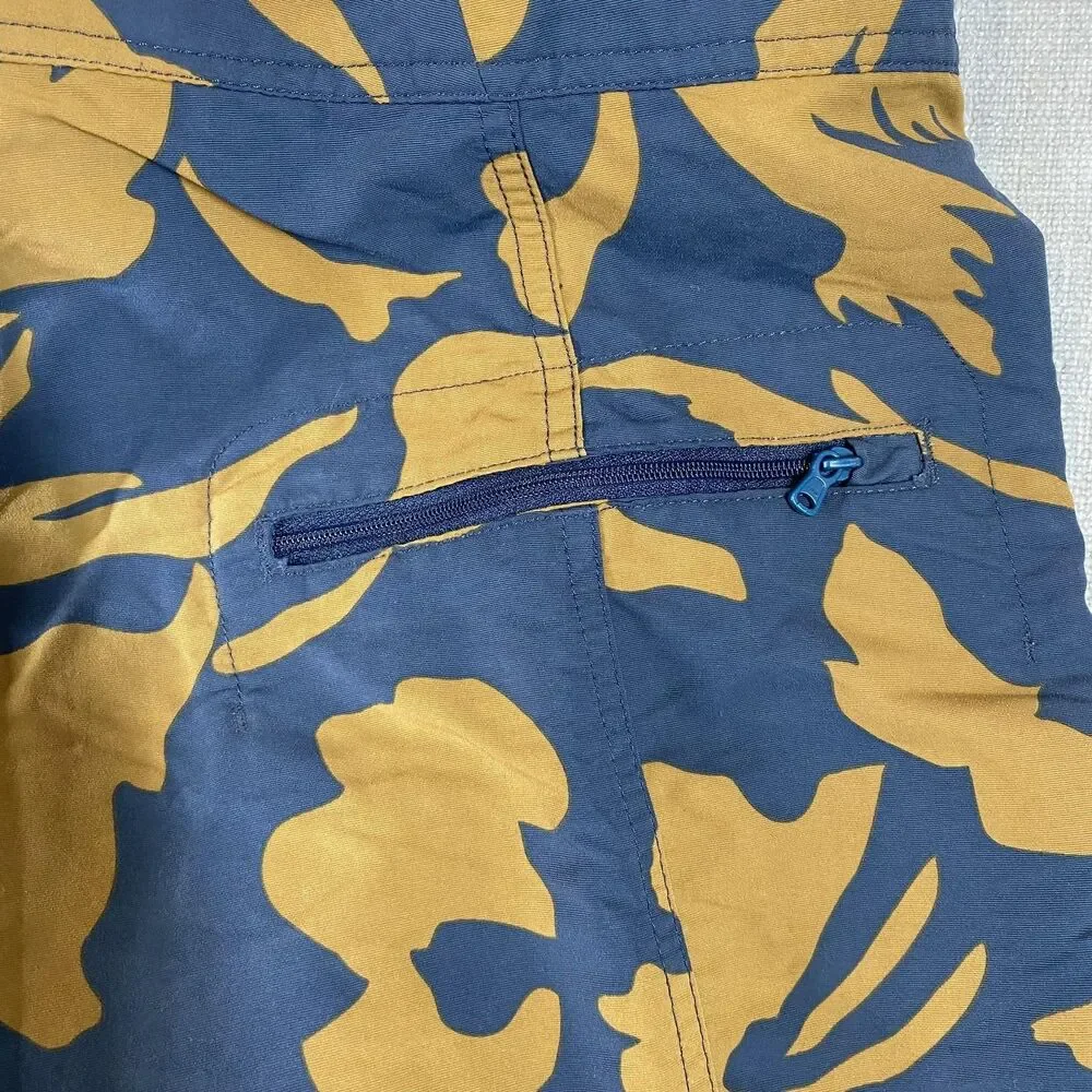 Patagonia Board Shorts Mens 35 Blue Brown Floral Print Drawstring Surf Quick Dry
